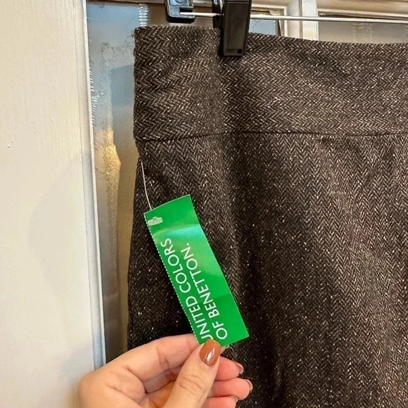 United Colors Of Benetton | Virgin Wool / Silk Blend Tweed Chevron Skirt Size 46 - Picture 6 of 10